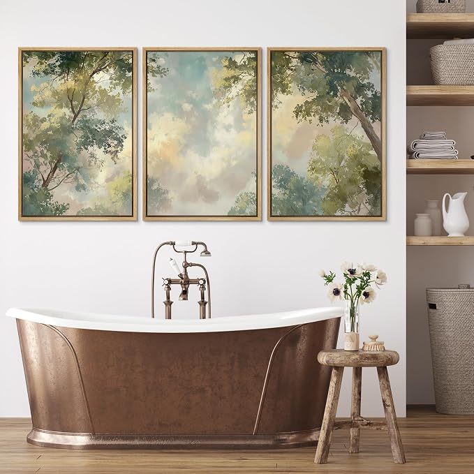 wall26 Framed Print Wall Art Set Soft Pastel Sky and Tree Canopy Abstract Nature Decorative Minimal Relax/Zen for Living Room, Bedroom, Office - 16"x24"x3 NATURAL