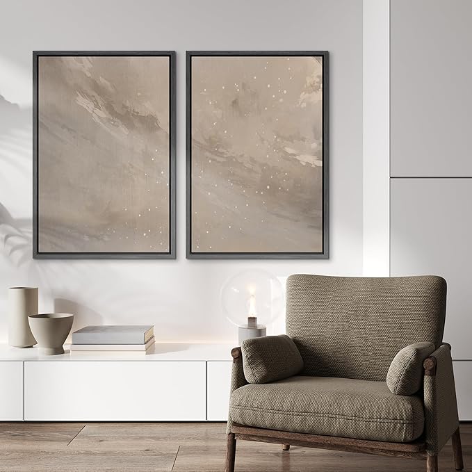 IDEA4WALL Framed Canvas Print Wall Art Set Soft Beige Starry Sky Minimalist Abstract Night Scene Illustrations Modern Art Decorative Calm/Zen for Living Room, Bedroom, Office - 16"x24"x2 Black