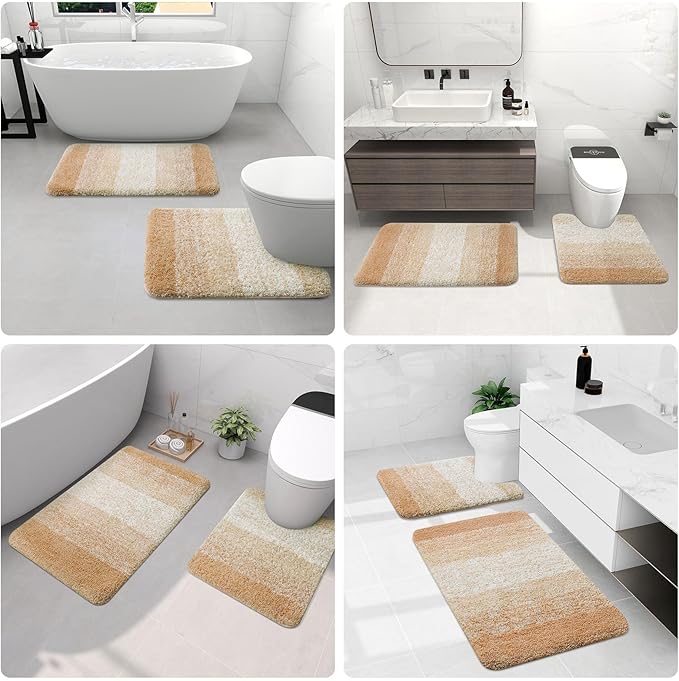 Arotive Microfiber Bathroom Rugs, Shaggy Soft and Absorbent Bath Rug, Non-Slip, Thick Plush Machine Washable Dry Bath Mats for Bathroom, Tub and Shower, 44x32, Beige, Rectangular