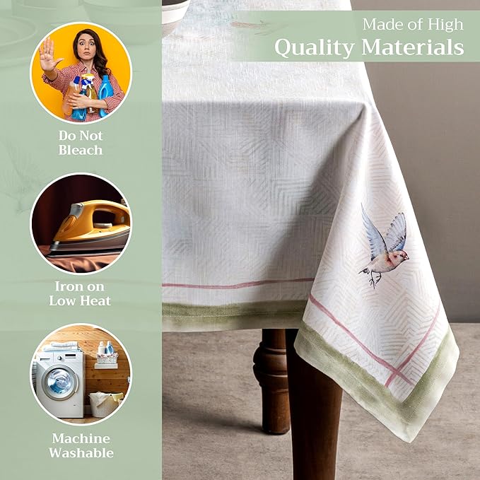Maison d' Hermine Table Cloth Rectangle Table 100% Cotton 60 x 120 Inches Tablecloth Reusable Decorative for Dining Room Farmhouse Home Valentines Day Decorations Spring Summer - Flying Birds