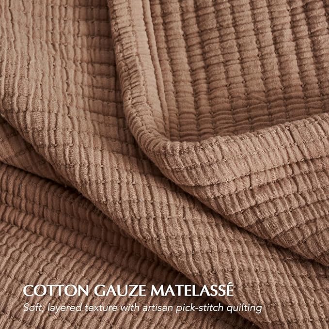 EVERGRACEHOME Cotton Gauze Full Queen Bedspread, Ultra Soft Prewashed Pick Stitch Matelassé Coverlet, Lightweight Oversized Queen Quilt Bedding Set for All Season, w/ 2 Shams, Terracotta Clay