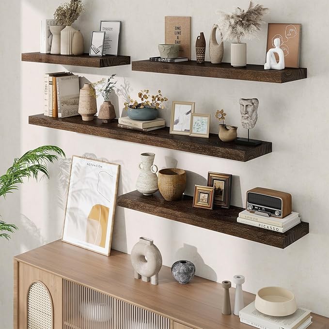 Extra Deep 40" Long Rustic Solid Wood Floating Shelves for Wall, Wall Shelves with Invisible Bracket for Living Room Bathroom Bedroom Kitchen, Set of 1, Walnut