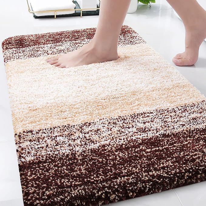 Arotive Microfiber Bathroom Rugs, Shaggy Soft and Absorbent Bath Rug, Non-Slip, Thick Plush Machine Washable Dry Bath Mats for Bathroom, Tub and Shower, 34x21, Brown, Rectangular