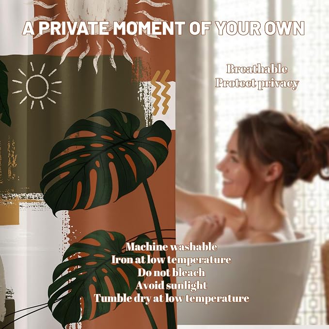 Extra Long Shower Curtain Extra Tall Mid Century Modern XL Abstract Tropical Leaf Shower Curtains for Large Bathroom Decor Sets, Waterproof Cloth Fabric with Hooks, 108x72 Inch
