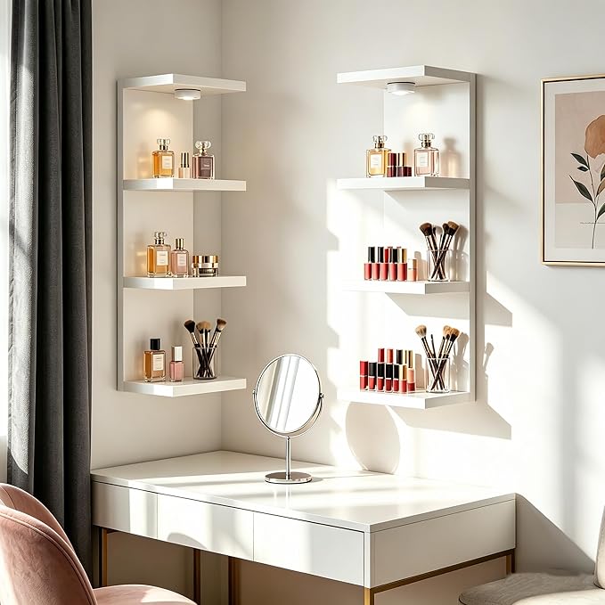 4 Tier Wall Shelf Unit White Floating Shelves with LED Lights,Lack Wall Shelf,Versatile Floating Shelves for Home Decor Organizer Books Decor