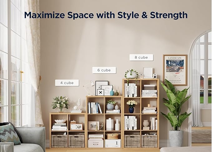6 Cube Storage Organizer, 2x3 Cube Bookshelf, Cubby Storage Shelf, Wooden Organizer Shelf with Thickened Boards, for Closet Bedroom Home Office Living Room, 36.93" L x 9.37" W x 25.12" H, Natural-Oak