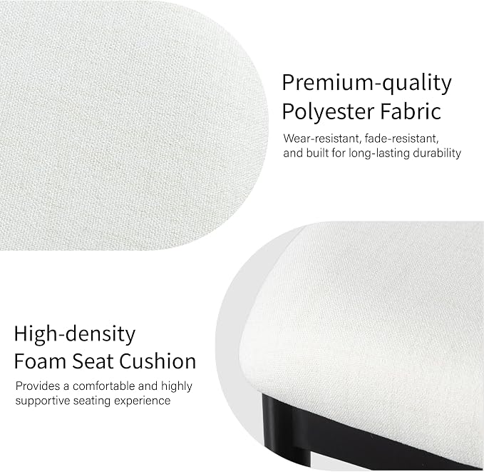 Casaphoria Upholstered Dining Chairs Set of 2, Mid-Century Modern Kitchen Chairs with Solid Wood Legs & Thick Cushion, Ergonomic Fabric Accent Chairs for Dining Room, Vanity & Office, White and Black