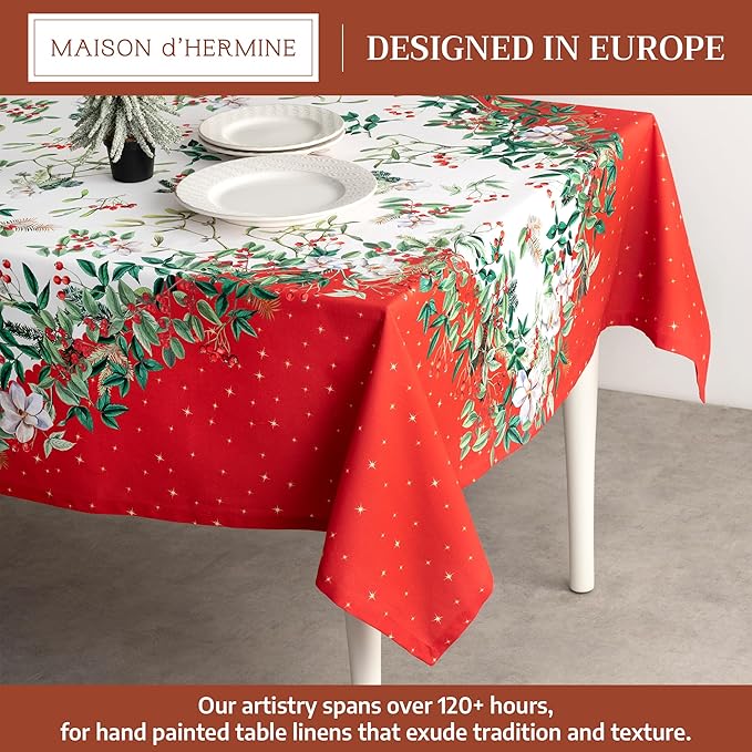 Maison d' Hermine Table Cloth Rectangle Table 100% Cotton 70 x 108 Inches Fall Tablecloth Reusable Everyday Use for Thanksgiving Christmas Decorations Dining Farmhouse Party (Noel)