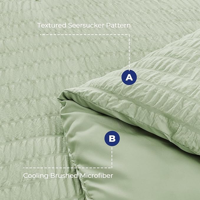 HYMOKEGE Light Green Twin XL Comforter Set Seersucker 5 Pieces, All Season Luxury Bed in a Bag for Bedroom, Bedding Set with Comforter, Sheets, Pillowcase & Sham