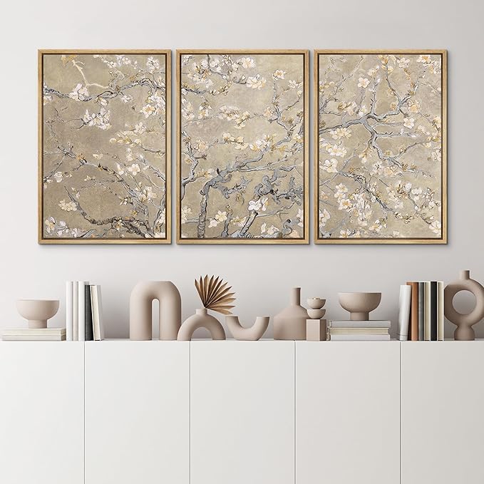 MUDECOR Framed Canvas Print Wall Art Blossoming Branches Vintage Floral Illustrations Realism Decorative for Living Room, Bedroom, Office - 16"x24"x3 Natural