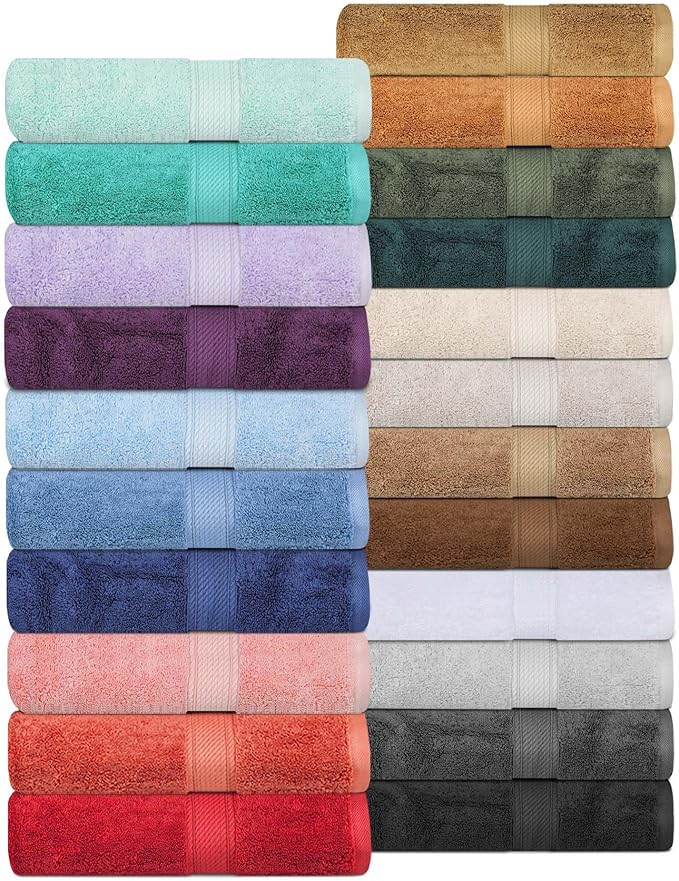 Superior Egyptian Cotton Pile Bath Towel Set of 4, Ultra Soft Luxury Towels, Thick Plush Essentials, Absorbent Heavyweight, Guest Bath, Hotel, Spa, Home Bathroom, Shower Basics, White