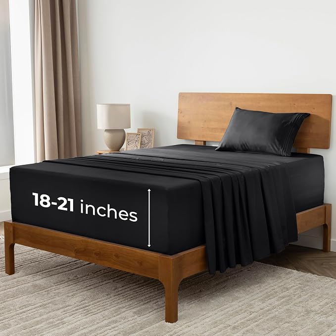 Mellanni Extra Deep Twin Sheets - 3 PC Iconic Collection Bedding - Hotel Luxury, Ultra Soft, Cooling Bed Sheets - Wrinkle, Fade, Stain Resistant (Twin, Black)