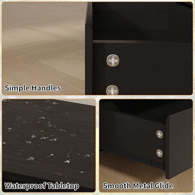 Dresser for Bedroom,6-Drawers,47" Wide Farmhouse Large Dressers & Chest,4 Solid Wood Legs,TV Stand, Storage Organizer Furniture for Bedroom(Black)