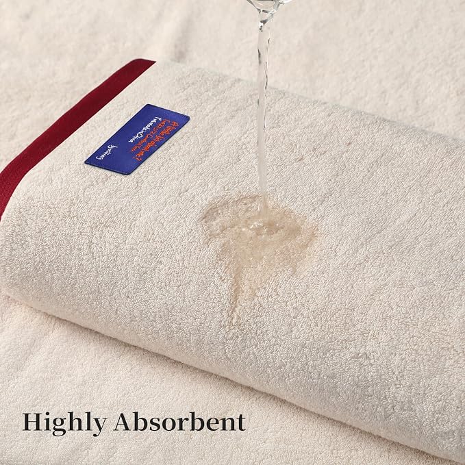REDKISS 2 Pack Cotton Bath Towels, Soft Absorbent 600 GSM, 27x54 Inch | Quick Dry | Reinforced Stitching | Modern Contrast Border Design | Machine Washable | Bathroom, Gym|Spa & Guest Use | Beige