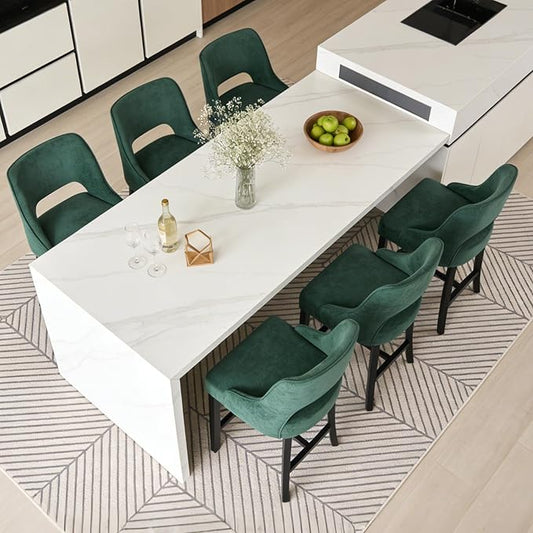 ClinQ Bar Stools Set of 6, 26" H Counter Height Bar Stools with Backs, Modern Upholstered Accent Barstools with H-Shaped Footrest for Kitchen Island, Dining Room and Bar, Green-Black Legs
