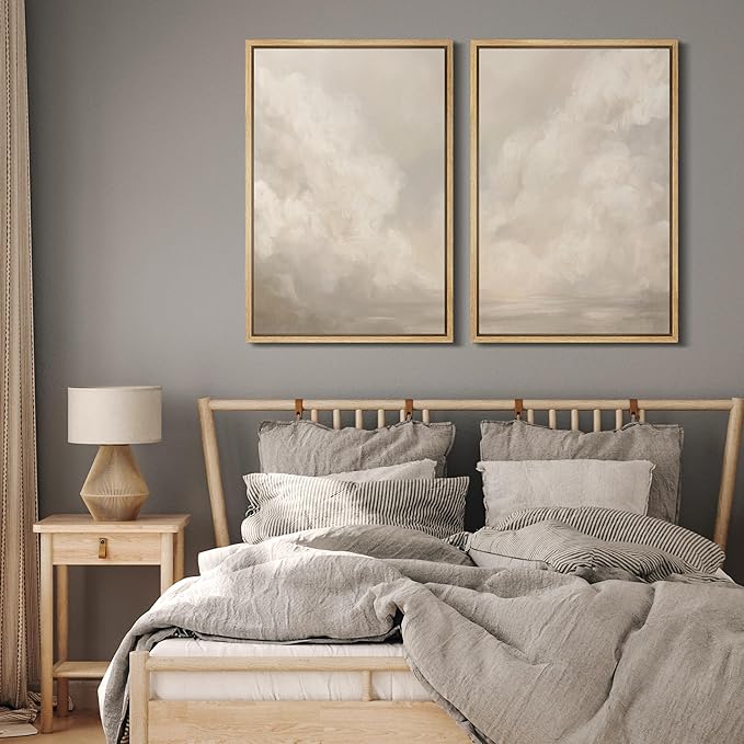 MUDECOR Framed Canvas Print Wall Art Neutral Cloudscape Soft Abstract Sky Illustrations Modern Art Decorative Bohemian Colorful Chic for Living Room, Bedroom, Office - 24"x36"x2 Natural