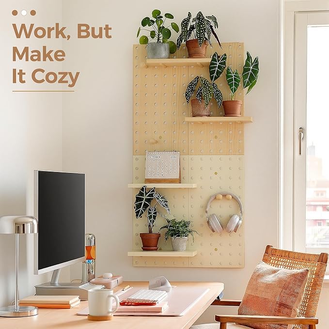 Bamworld Plant Stand Indoor Wall Decor Boho Plant Hanger Indoor Wood Wall Shelf Pegboard Hanging Plant Holder Floating Shelves Wall-Mounted Planters