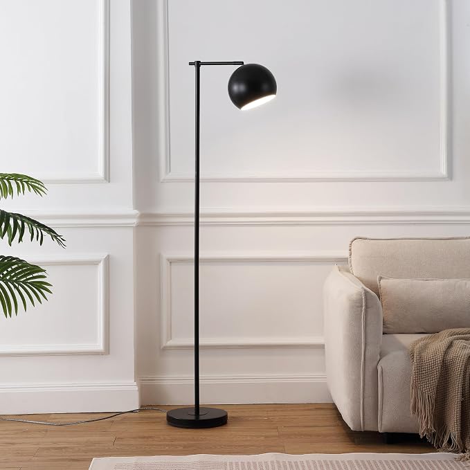 JONATHAN Y 58.5" Black Metal Cylinder Floor Lamp Modern Contemporary Minimalist Standing Lamp for Living Room Bedroom with Metal Dome Shade Foot Switch LED Bulb Included JYL3088B