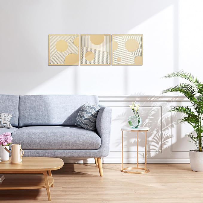 AnairsMo Geometric Wood Wall Decor, Wooden Wall Art Sculpture, Modern Boho Wooden Panels, 3 Piece Wood Art Wall Decor for Living Room, Bedroom, Office, Kitchen, Dinning Room (Solar System Abstract Artwork)