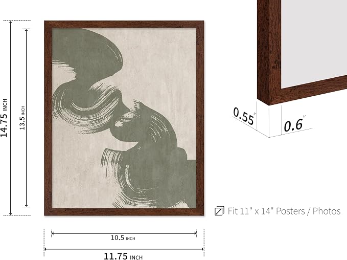 Poster Master Brush Strokes Poster - Painted Swirl Print - Paint Strokes Art - Drawing Illustration - Sketch Design - Abstract Painting - Office or Bedroom Decor - 11x14 Brown Framed