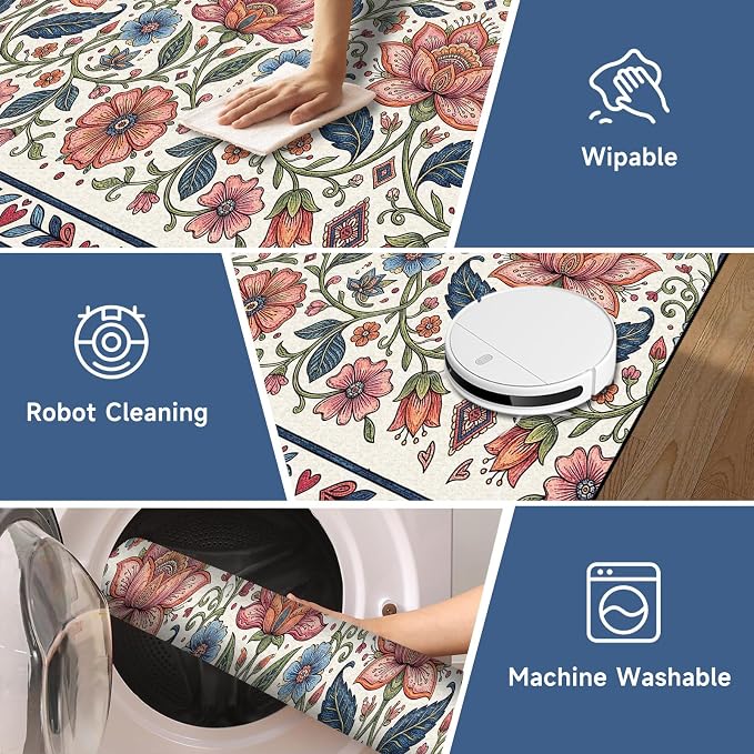 5'x7' Boho Floral Area Rug Vintage Colorful Botanical Carpet Non-Slip Washable Rugs for Bedroom Living Room Nursery Kitchen Playroom Home Decor