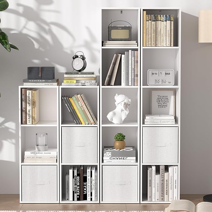 3 Cube Storage Organizer, Cube Shelf，3 Tier Cube Low Bookcase Freestanding Storage Display Organizer, Three-Cubes Open Shelf Bookshelf for Home Office (White, 3-Cube)