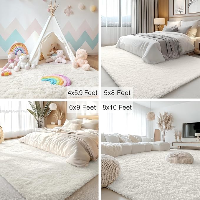 OLANLY 9x9 Machine Washable Large Area Rugs for Living Room, Bedroom, Soft Fluffy Shaggy Bedside Rug, Indoor Floor Carpet for Kids Girls and Boys, Dorms, Nursery, Home Decor Aesthetic, Ivory