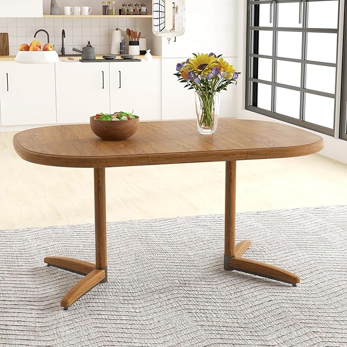 Chromcraft Dining Table for 4 to 6 Person, Extendable Wooden Kitchen Room Dining Table with 18" Extension Leaf, Expandable Table for Kitchen(Chestnut)