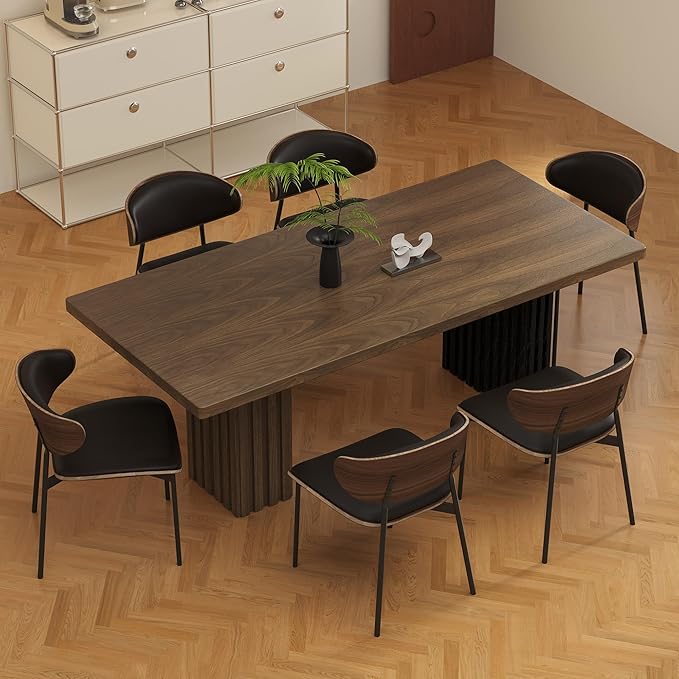 66.9" Modern Rectangular Dining Table for 6-8 People, Heavy-Duty Double Pedestal Base with Wood Grain Finish for Dining Room, Kitchen, Living Room Table