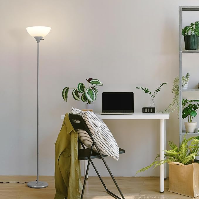 Brightech Sky Dome Dimmable LED Floor Lamp, Torchiere Floor Lamp for Living Room, Bedroom, & Office – Tall Torch Standing Lamp for Reading, Modern Home Decor – Platinum Silver
