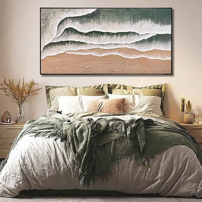 Textured Framed Wall Decor Green and White Art Posters Modern Canvas Painting 24"x48" Bedroom Artwork for Wall Pictures for Office