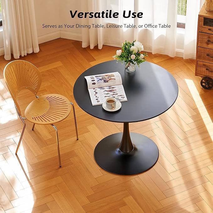 VONLUCE Black Round Dining Table, 36" Tulip Table, Kitchen & Living Room Table for 4-6 People, Modern MDF Top & Pedestal Base