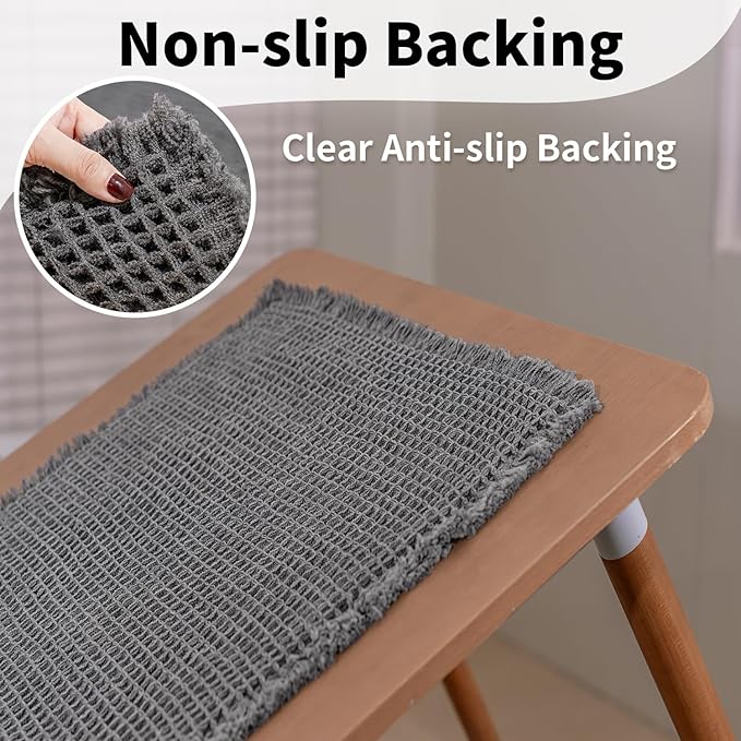 Waffle Runner Bath Mat - Long Boho Bathroom Rugs Non Slip Washable, Super Absorbent & Quick Dry, Soft Bath Mat Farmhouse Bathroom Decor, 24'' x 72'', Dark Grey