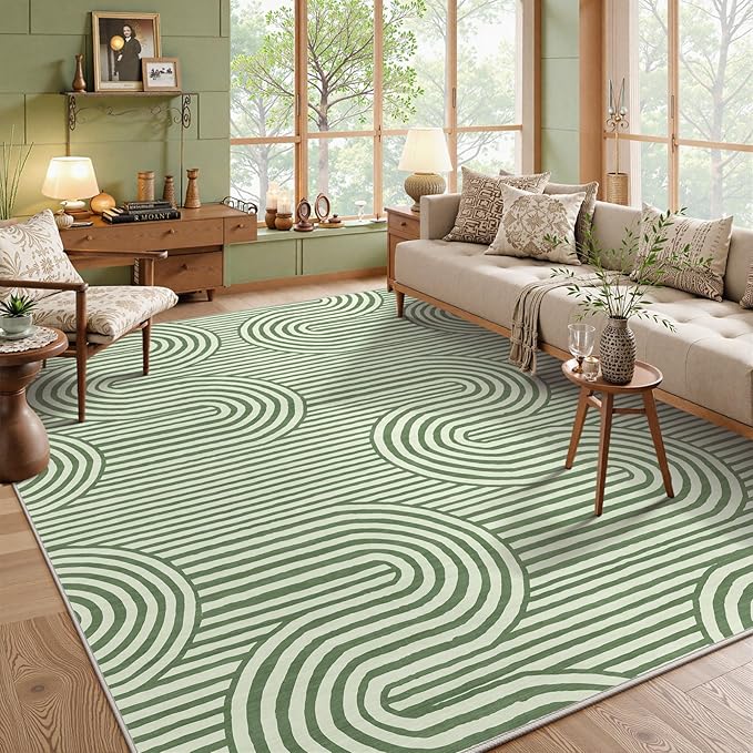 Lahome Modern 8x10 Area Rugs, Non-Slip Soft Green Rugs for Living Room,Ultra-Thin Bedroom Rug Washable,Non-Shedding Large Carpet for Office Dining Room Kids Playroom Alba(8'X10',Green)