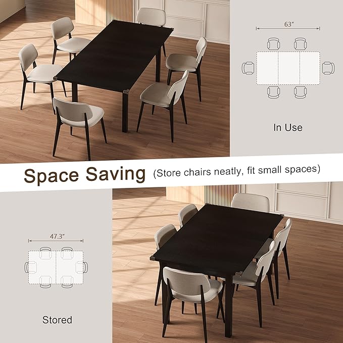 Modern Extendable Dining Table for 4-6, 63" Farmhouse Kitchen Table, Rectangular Dining Room Tables for Dining, Kitchen, Office, Living Room, Wooden Tables, Space Saving (Black)