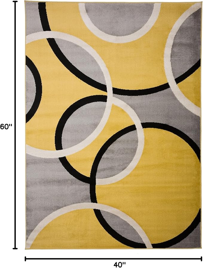 Rugshop Contemporary Abstract Circles Area Rug, Carpet with Jute Backing for Entryway, Kitchen, or Small Bedroom, Yellow, 3'3" x 5'