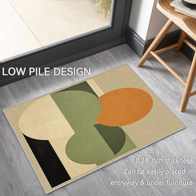 Mid Century Modern Rug 7x7, Washable Abstract Geometric Rugs for Living Room Bedroom, Minimalist Area Rug for Home Decor, Non Slip Backing Floor Carpet - 7 x 7 ft