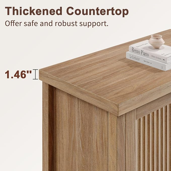 Fluted Buffet Cabinet with Storage Accent Sideboard,Modern Credenza with 2 Doors & Adjustable Shelves,Wood Coffee Bar Table Console for Dining Room Kitchen Living Room Entryway,Natural Oak