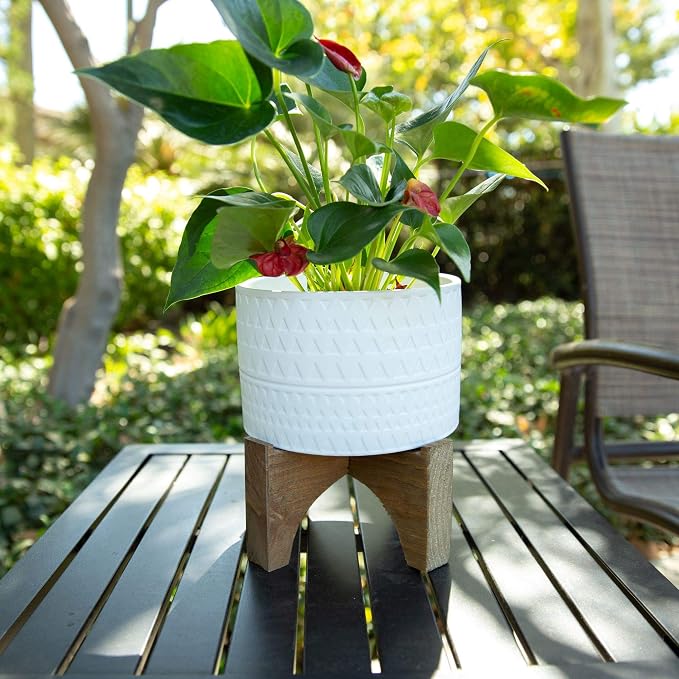 Flora Bunda 7 Inch Pharaoh Ceramic Planter on Stand Mid Century,7" Matte White
