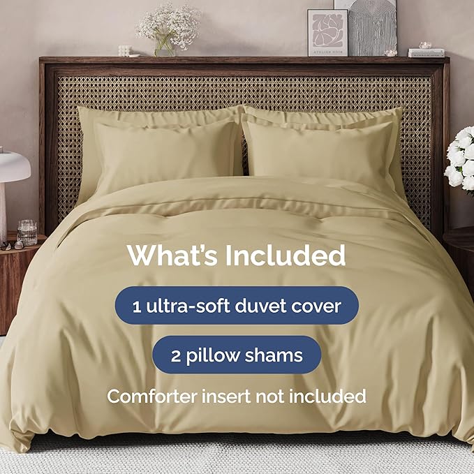 Duvet Cover King Size - Extra Soft King Size Duvet Cover - Lightweight, Breathable & Cozy - Easy Care & Fade Free with Zipper Closures & Ties - 104" x 90" Inches - (Beige) Comforter Not Included