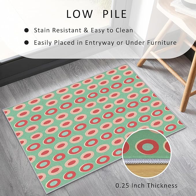 Mid Century Modern Rugs 4x6, Geometric Retro Washable 4 x 6 Area Rug for Living Room, Bedroom, Low Pile Non Slip Stain Resistant Carpet, Mid Century Home Decor Accessories & M919