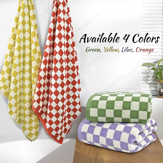 Jacquotha Shower Towels for Bathroom 27.5x55 Inches - Quick Dry Bath Towels Soft & Lightweight (2Pack), Cute Checkered Towel Sets Lilac, 520 GSM Absorbent Cotton