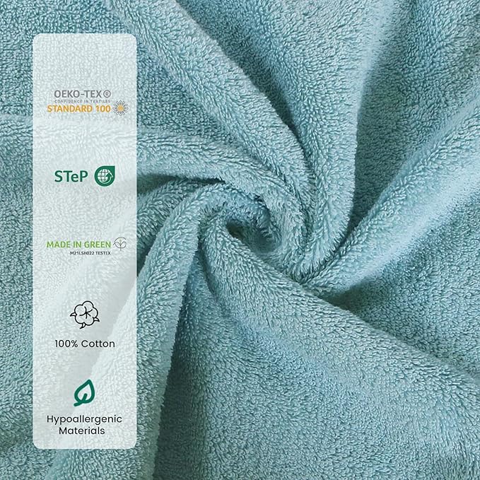 SEMAXE 12-Piece Family Bathroom Towel Set - 100% Cotton, 4 Bath Towels, 4 Hand Towels, 4 Washcloths, Ultra-Soft and Super Absorbent, Lighter Weight