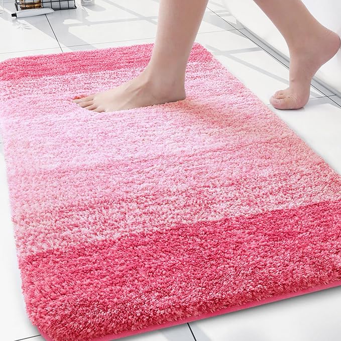 Arotive Microfiber Bathroom Rugs, Shaggy Soft and Absorbent Bath Rug, Non-Slip, Thick Plush Machine Washable Dry Bath Mats for Bathroom, Tub and Shower, 30x20, Pink, Rectangular