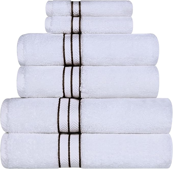 Superior Turkish Cotton Ultra-Plush 6-Piece Towel Set, Ideal for Master Bath, Guest Bathroom, Fast Drying, Shower, Spa, Face/Washcloths, Hand, Bath Towels, Absorbent, Home Basics, Chocolate
