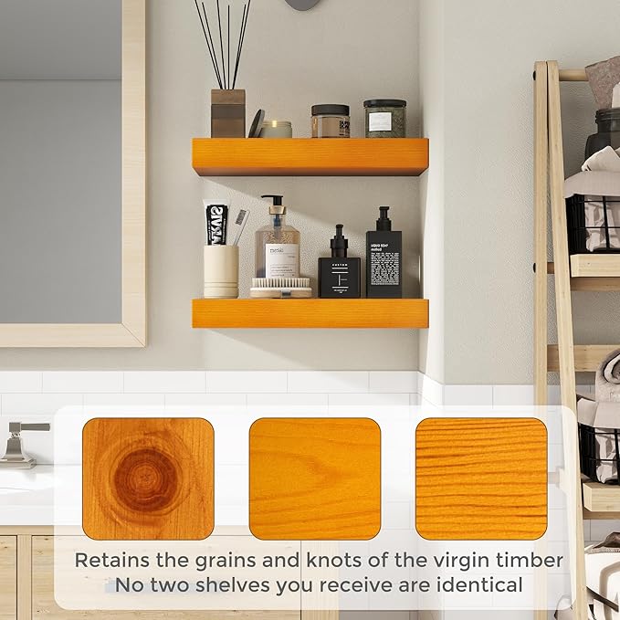 Marsmiles 48 Inch Wood Floating Shelves | Rustic Honey Oak Wall Shelves Set of 2 | 48" W x 7.7" D x 1.6" H Wooden Shelves for Bathroom Living Room Kitchen