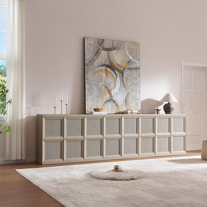 VividVibe Buffet Cabinet Sideboard with Storage, 31.45”Large Boho Credenza with 2 Doors, Sideboard Buffet Cabinet Farmhouse Modern for Entryway Living Room Light Oak