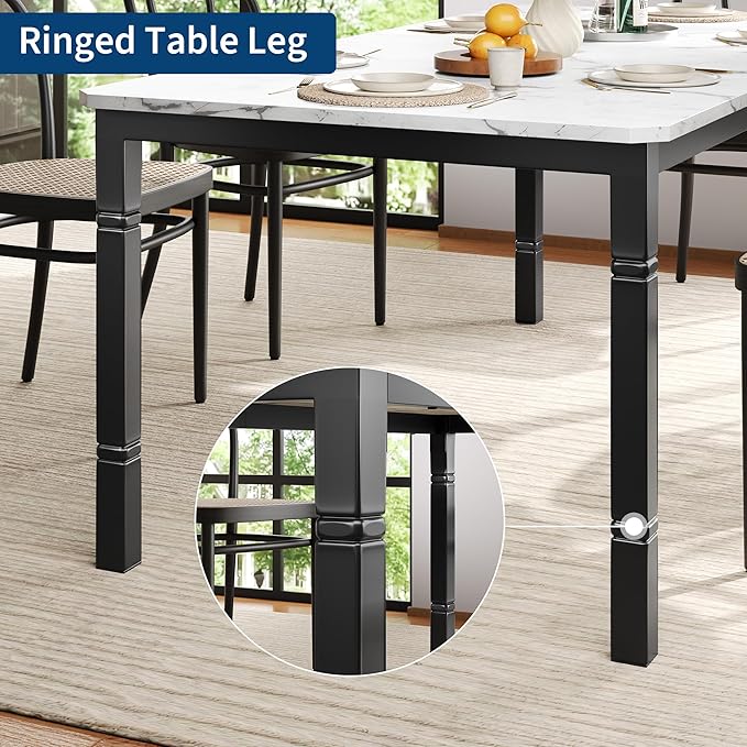 IDEALHOUSE 79" Dining Table for 6-8 People, Modern Rectangular Kitchen Table with Sturdy Metal Legs, Large Wood Farmhouse Dining Room Table for Home Office, Conference, Black & White