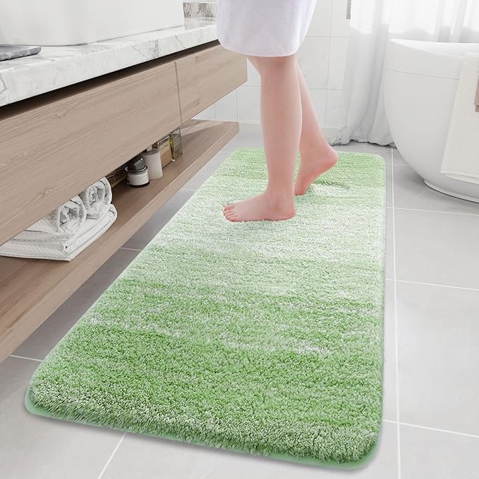 Arotive Microfiber Bathroom Rugs, Shaggy Soft and Absorbent Bath Rug, Non-Slip, Thick Plush Machine Washable Dry Bath Mats for Bathroom, Tub and Shower, 70x24, Sage Green, Rectangular