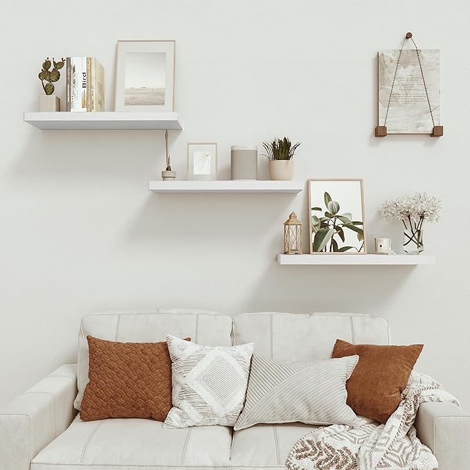 Vivelove Floating Shelves for Wall 24 inchs Long, 9.1” deep Wall Shelf for Bedroom, Bathroom, Living Room, Kitchen, Office Home Decor, Deep Wood Shelves with Invisible Brackets, Set of 2 White